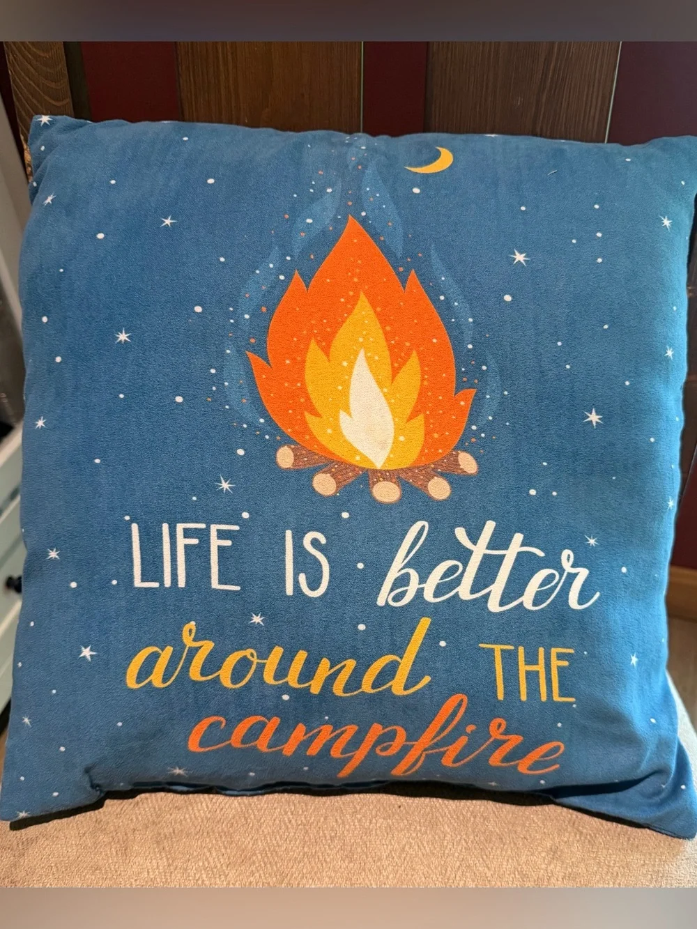 Campfire Graphic Throw Pillow - Blue with Orange Flame